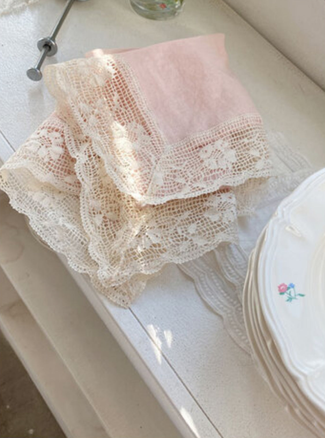 Flower pattern lace big mat(pink)
